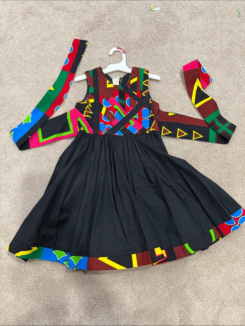 Girls beautiful formal dress in African print and patch work, border hem line
